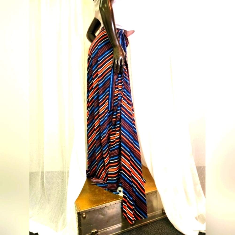 Striped Maxi Skirt With Ties. Custom Cut & Sewn. Mannequin Worn Only. - Picture 6 of 16